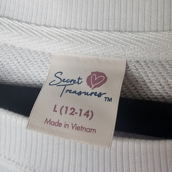 Secret Treasures Crop Sweatshirt Womens L 12-14 White Pink Palm Tree Soft Hi Lo - Picture 6 of 9